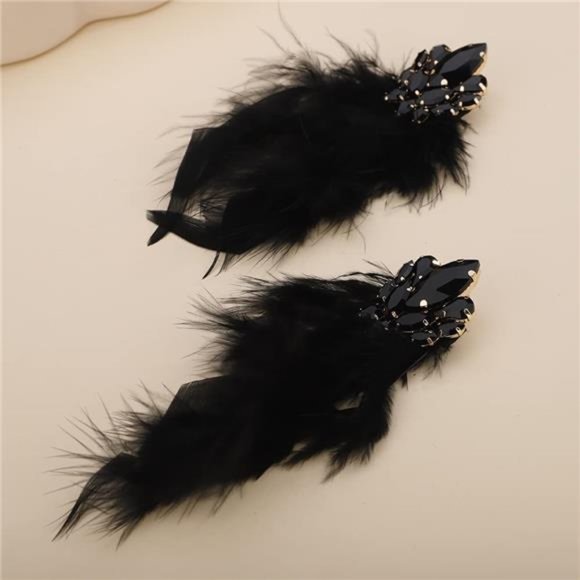 Long Feather Earrings Bohemian Earrings Multicolor Tassel for Women (Black) - Picture 5 of 7